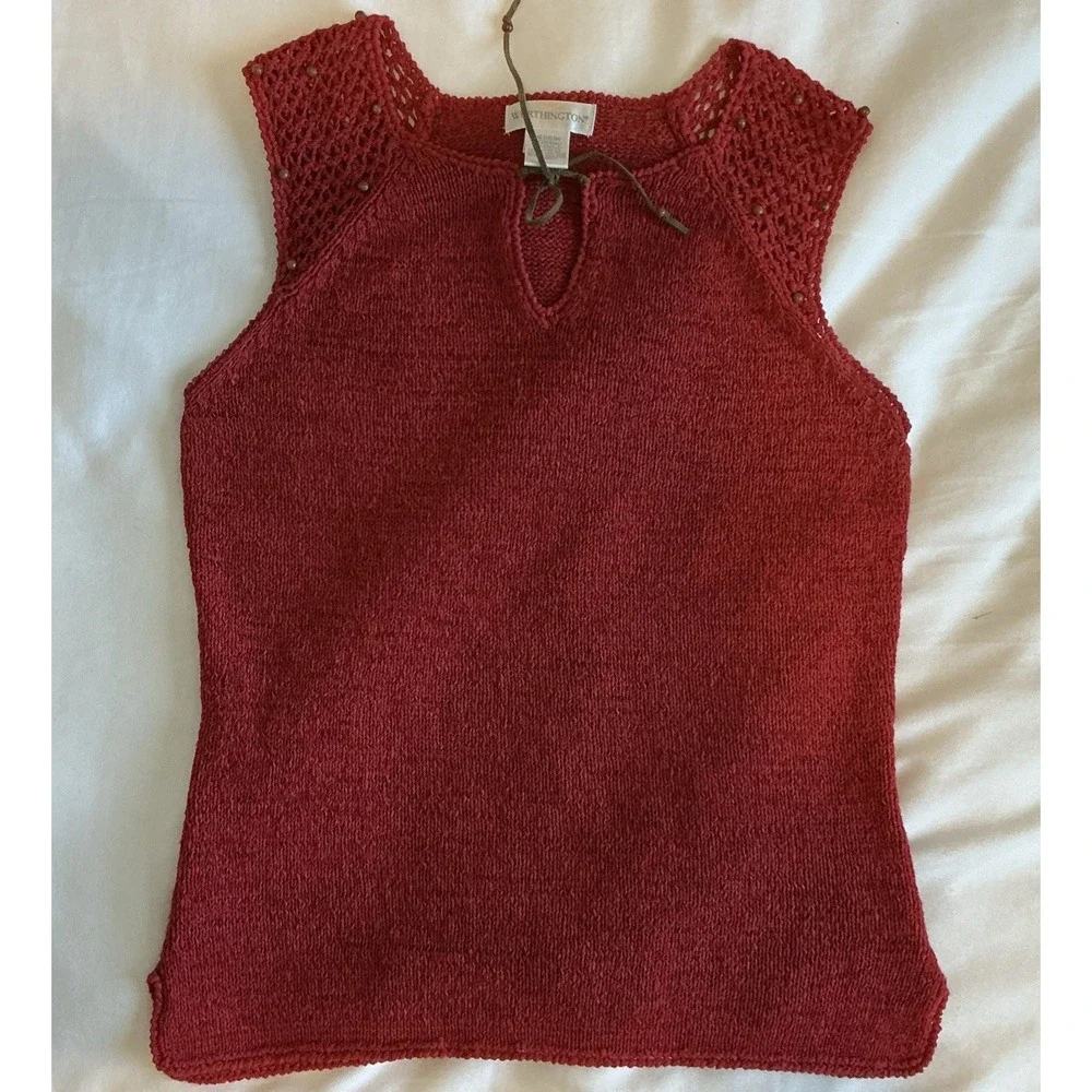 Worthington‎ Burnt Orange Crochet Beaded Boho Hippie Tank Top Blouse Size M